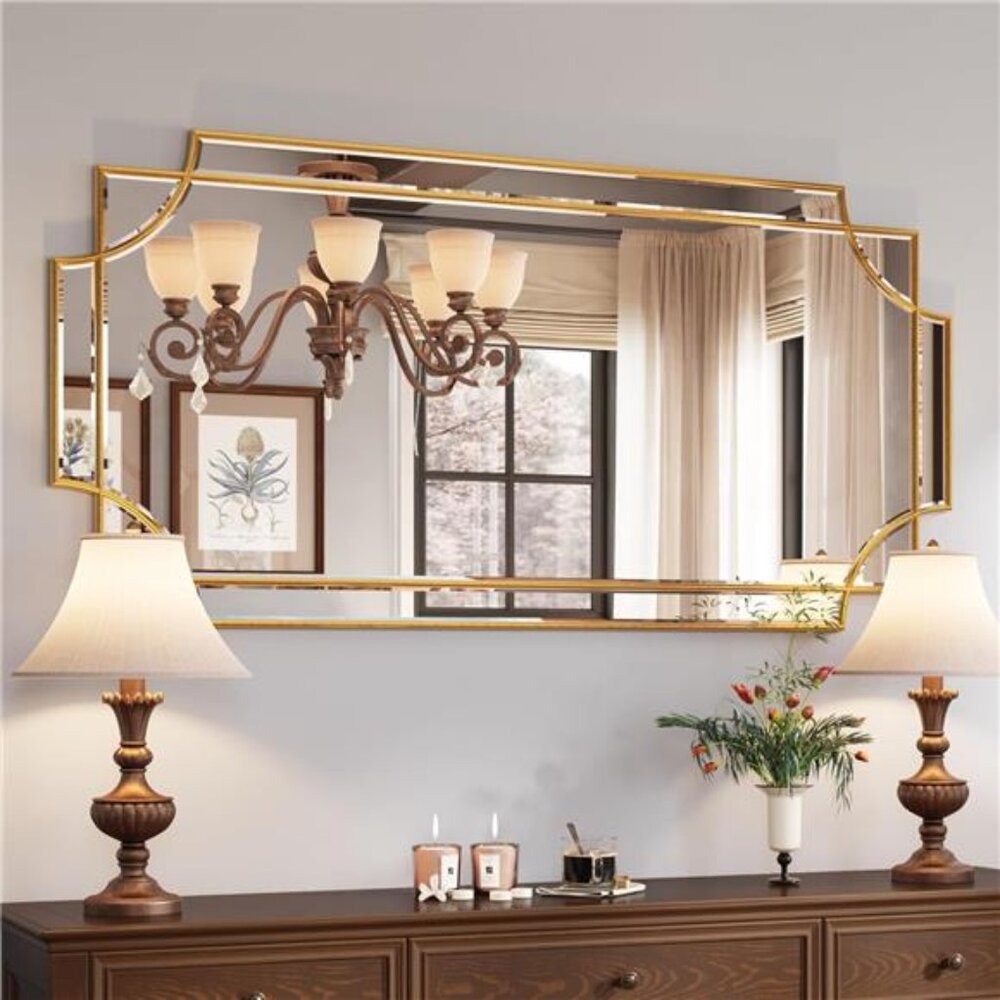 Gold Traditional Mirror for Wall, Art Decorative Beveled Full Length Mirror